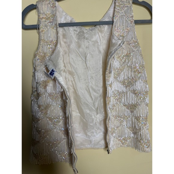 RARE 100% Wool Vtg Hand Beaded Sleeveless Top with Sequins Elegant Fringe Boho - Picture 5 of 11